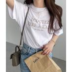 ショッピングシャツ tシャツ Tシャツ レディース フレンチロゴプリント半袖Tシャツ