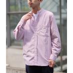 シャツ ブラウス ブロードストライプイージーケアバンドカラーシャツ