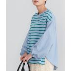tシャツ Tシャツ 袖ボリューム異素材ボーダーポンチプルオーバー