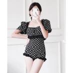  купальный костюм retro цветочный принт пуховка рукав оборка дизайн One-piece купальный костюм женский 