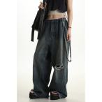 ジーンズ ワイドシルエット ウエストゴム ダメージ加工デニムパンツ NZK6128「MASONPRINCE」 メンズ レディース