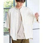 シャツ ブラウス 綾トロミ ドレープドルマン ハーフスリーブバンドカラーシャツ 2023SS