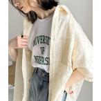 シャツ ブラウス 「JaVa ジャバコラボ」ヴィンテージレトロ。柄レース 胸ポケットシャツ レディース