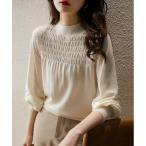 ブラウス シャツ ニットパフスリーブブラウストップス レディース