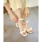 サンダル ダブルリボンローヒールストラップサンダル レディース