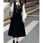 ワンピース ラペル/ティアードフレア/2ピース風配色 ワンピース