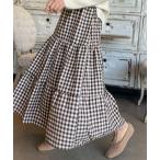 スカート ギンガムチェックティアードフリースカート