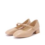 パンプス マットレザー調チャンキーストラップパンプス