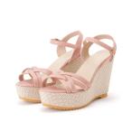 サンダル クロス ストラップ ウエッジ ハイヒール サンダル レディース