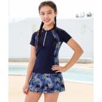水着 キッズ水着 半袖ボタニカル柄ラッシュガードトップス+ショートパンツ 上下2点セット キッズ 子供 女の子