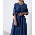 ワンピース ノーカラーデニムワンピース