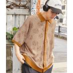 カーディガン 「FLOOWM」フラワー総柄サマーニット半袖ポロカーディガン メンズ レディース