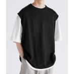 ベスト ジレ 「レイヤード2点セット」アンサンブル ニットベスト＋ルーズベーシックTシャツ メンズ レディース