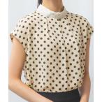 ブラウス シャツ ドットプリントレーススタンドカラーブラウス レディース