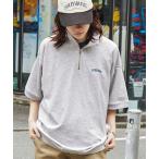 ポロシャツ 【CODDERR】ロゴ刺繍 ハーフジップ ビッグシルエット裏毛半袖プルオーバー