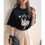 tシャツ 「綿100％」半袖MERCIロゴTシャツ レディース