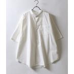 シャツ Oversize drop shoulder broadcloth band collar shirt/オーバーサイズ ドロップショルダー ブ