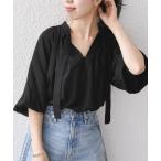 レディース シャツ ブラウス SHIPS any_「洗濯機可能」レーヨン リネン ギャザー ボリューム ボウタイ ブラウス
