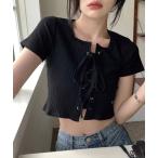 tシャツ Tシャツ フロントレースアップリブトップス