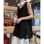 タンクトップ Damage Long Tank top / ダメージ加工 ロングタンクトップ メンズ レディース