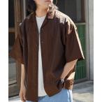 シャツ ブラウス ランダムストライプ刺繍 オーバーサイズキューバ半袖シャツ