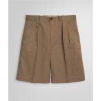 パンツ ストレッチコットン ツイル プリーテッド ワイドレッグ ハーフパンツ メンズ