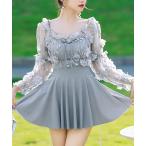  купальный костюм женский купальный костюм длинный рукав оборка gya The -. платье способ высокий талия One-piece body type покрытие женский 