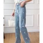  джинсы Denim Denim брюки [ осень SALE средний ] бабочка Denim SALE/ вышивка Denim брюки женский 