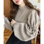 ショッピングボトル ニット セーター ボトルネックキャンディショルダーボリュームスリーブミックスニットプルオーバー レディース