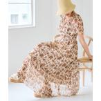 ワンピース チュールプリーツフラワーワンピース