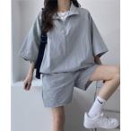 セットアップ 「セットアップ」スタンドハーフジップトップス×ハーフパンツSET レディース メンズ