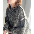 ニット セーター 「Javaジャバコラボ」視線独り占め。2wayリバーシブル襟配色Wジャガードニット レディース