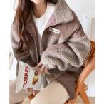 ジャケット ブルゾン 「Javaジャバコラボ」異素材の組み合わせがお洒落見え。切替ボアブルゾン レディース