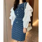  выставить 2 позиций комплект объем рукав блуза + Denim One-piece ( ремень имеется ) женский 