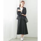 セットアップ 「洗える」タテヨコストレッチ素材スカートスーツ（ノーカラージャケット＋ミモレ丈サイドタックフレアスカート） レディース