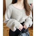 ニット セーター 「累計販売枚数2万枚突破！」アルパカライクフロントシャーリングミックスニットプルオーバー レディース