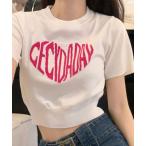 ニット セーター ハート型ロゴジャガード半袖サマーニット レディース