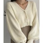 カーディガン パフスリーブショートニットカーディガン レディース