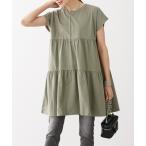 tシャツ 綿100% フレンチスリーブロング丈ティアードトップス レディース