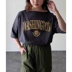 tシャツ Tシャツ WASHINGTON プリント ボートネックTシャツ レディース