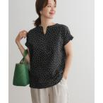 シャツ ブラウス リネンコットン柄スキッパーチュニック