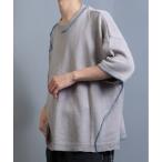 セーター ニット 麻綿ニット ハンドステッチ 5分袖 サマーニット TEE メンズ レディース