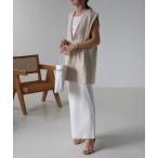 ワンピース リネン混ディープVベスト×リブタンクワンピース