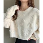 ニット セーター ショート丈花柄ニット レディース