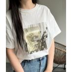 tシャツ アソートロゴ/箔/フロッキープリントTシャツ/カットソー レディース