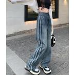 ジーンズ デニム デニムパンツ サイドフリンジワイドデニムパンツ レディース