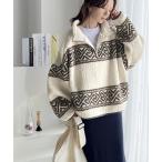 トレーナー スウェット 冬ムードがぐっと高まる！柄ボアハーフジッププルオーバー レディース