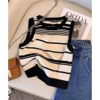 ショッピングタンクトップ レディース タンクトップ ノースリーブ ストライプニットタンクトップ レディース