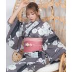 浴衣 レトロ モノトーン×朝顔 ゆかた3点セット (浴衣+平帯+下駄) レディース