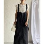 ジャンパースカート フロントジップハイウエストロングミリタリージャンパースカートワンピース